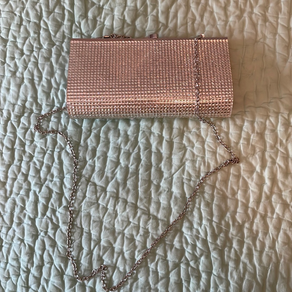 Rhinestone clutch with long chain